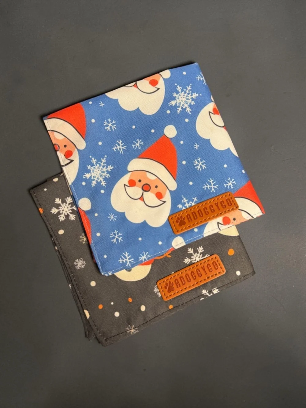 ADOGGYGO Christmas Dog Bandanas 2 Pack Large NWOT Santa Snowman